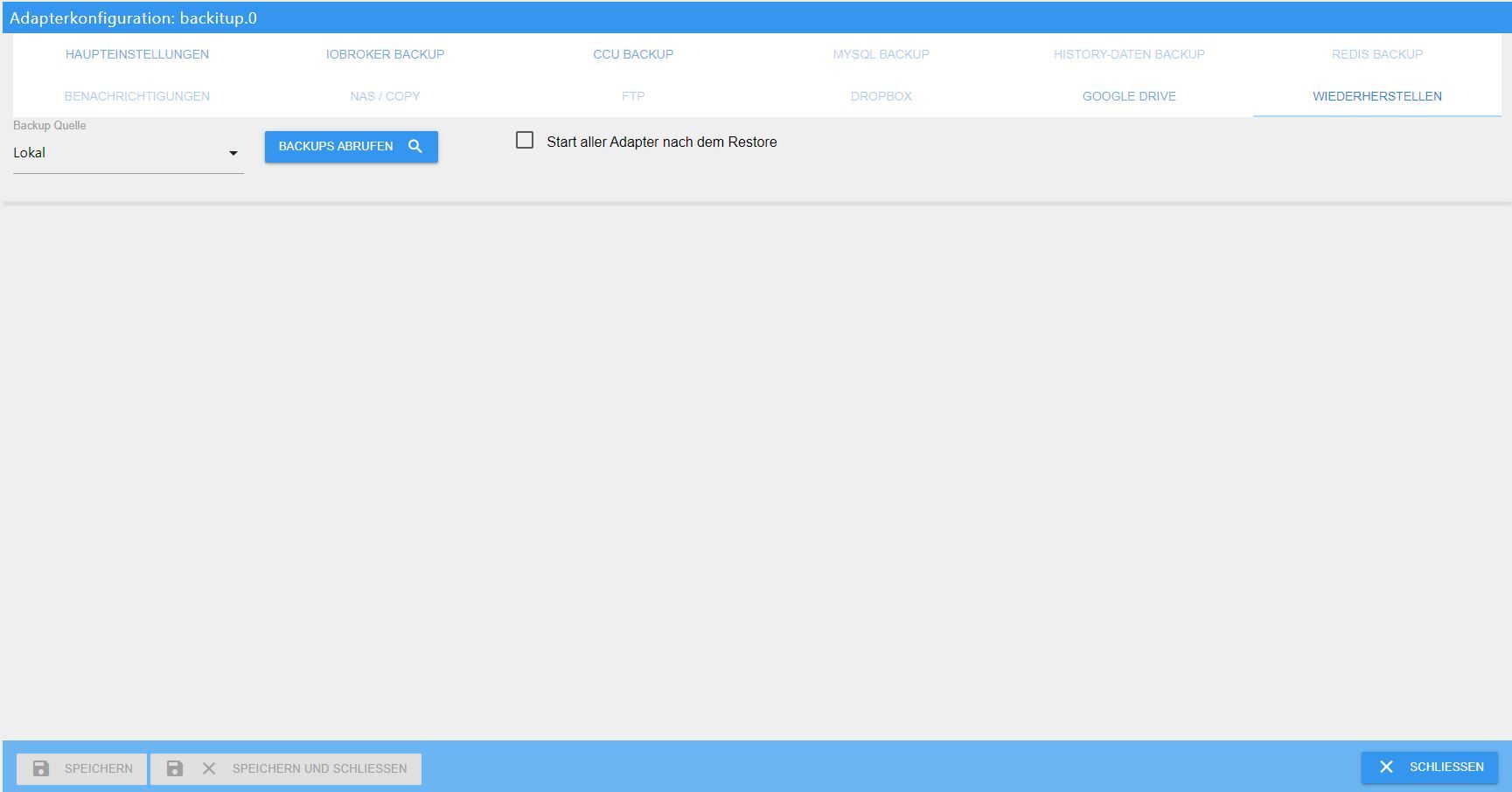 The Restore tab in BackItUp