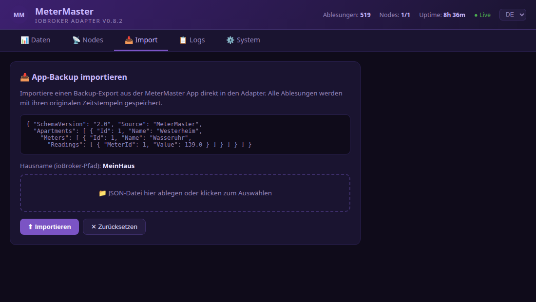 Import tab
