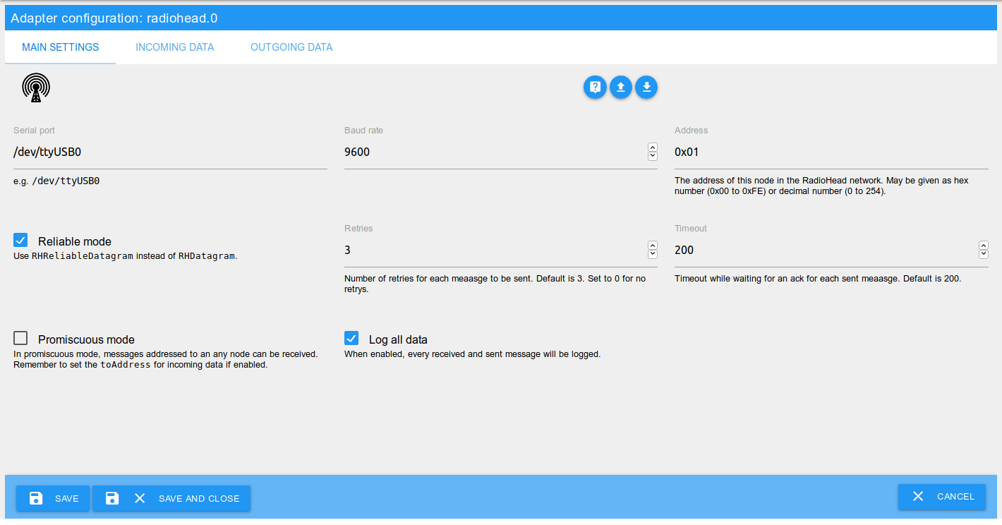 Main settings