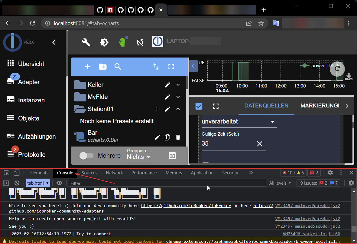 browser console in Chrome