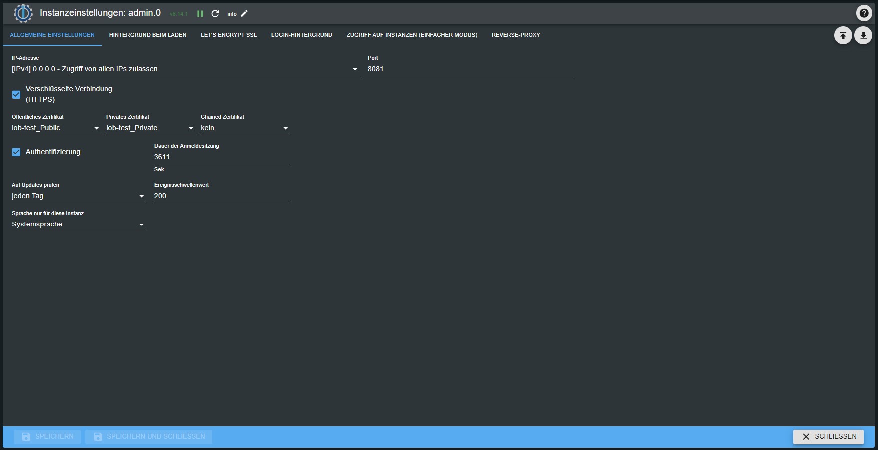 iobroker.admin - driver settings