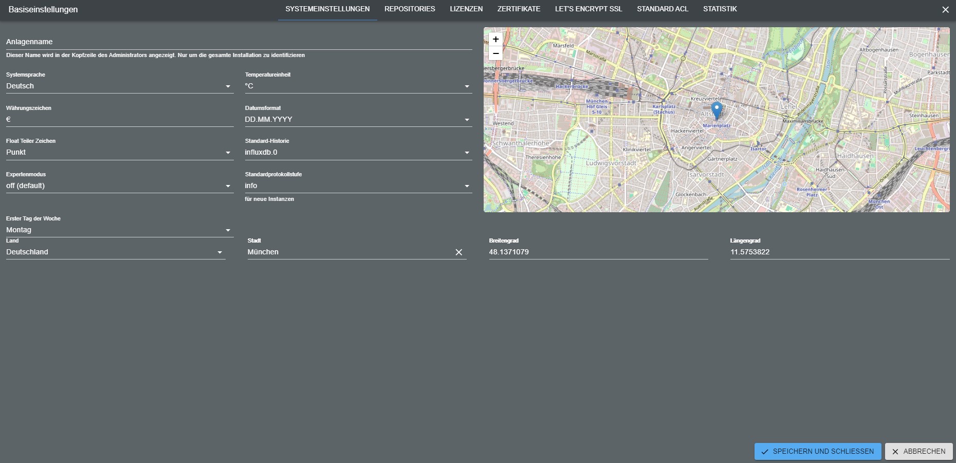 ioBroker.admin - system settings
